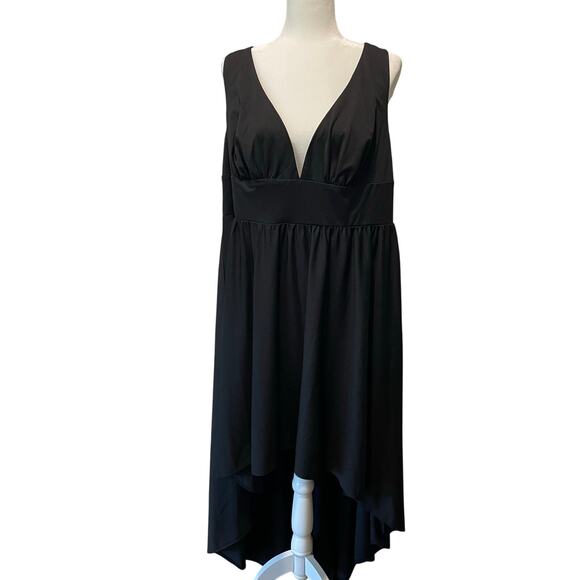 Ever Pretty Hi Low Dress NWT Deep V Neck Black Sleeveless Stretch Sz 18 Evening - Picture 1 of 10